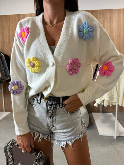 Relaxed Crochet Floral Cardigan Sweater Jacket