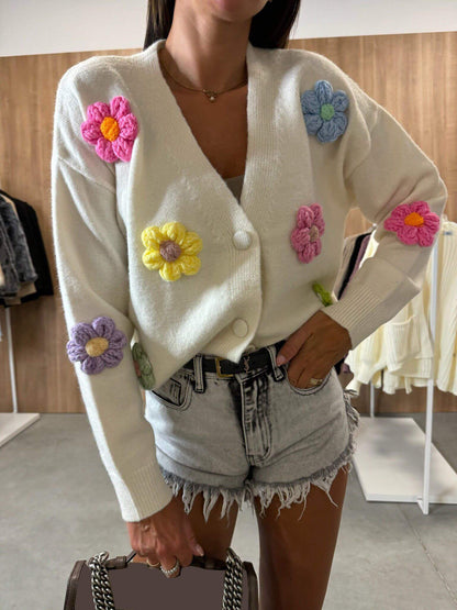 Relaxed Crochet Floral Cardigan Sweater Jacket