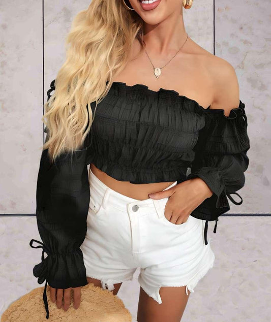 Linda™ | Cropped Top with Off-Shoulder and Ruffle Design