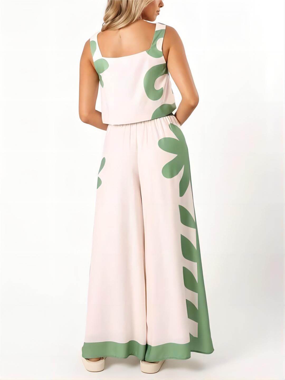 Flowy Sleeveless Floral Print Wide-Leg Pants Set