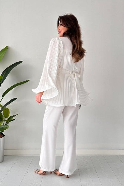 Pleated Flare Top and Pants Ensemble