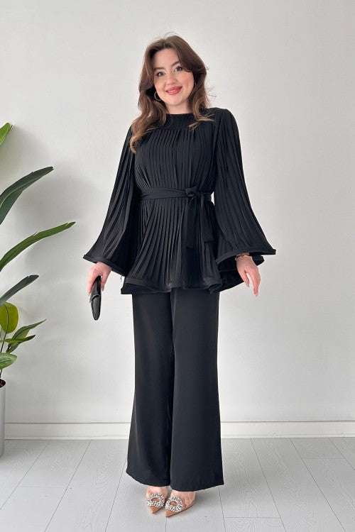 Pleated Flare Top and Pants Ensemble