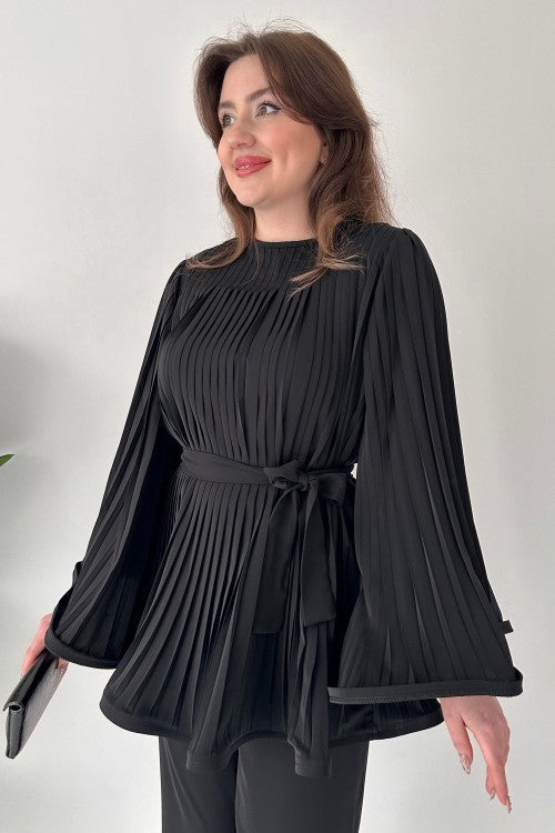 Pleated Flare Top and Pants Ensemble