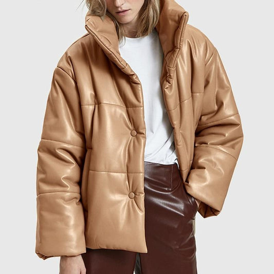 Button Leather Parka