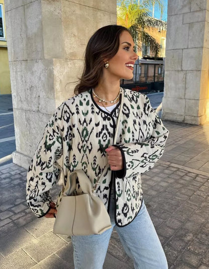 Lightweight Quilted Jacket with Geometric Print