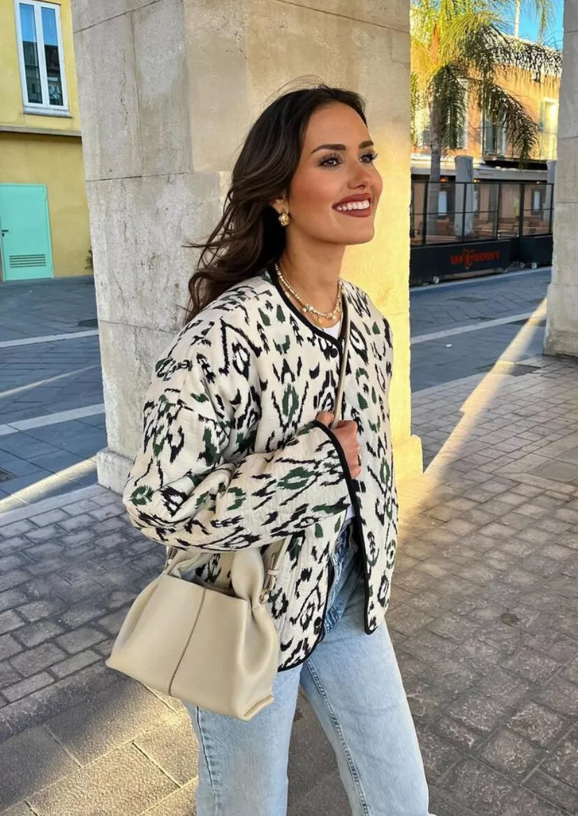 Lightweight Quilted Jacket with Geometric Print