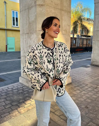 Lightweight Quilted Jacket with Geometric Print