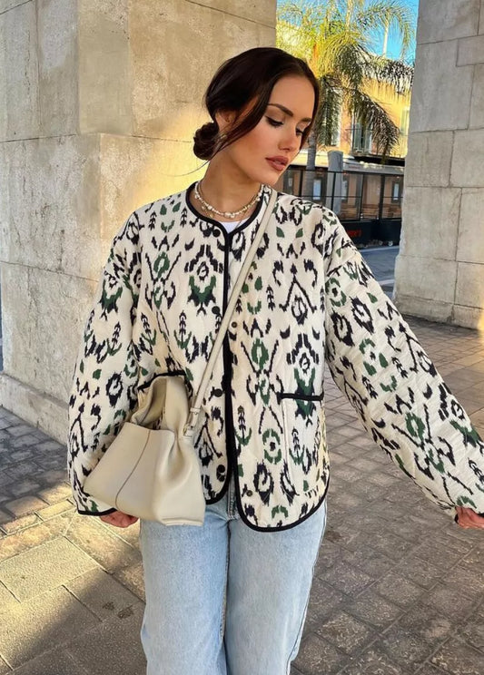 Lightweight Quilted Jacket with Geometric Print