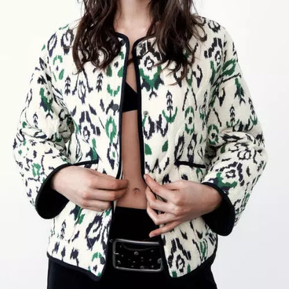 Lightweight Quilted Jacket with Geometric Print