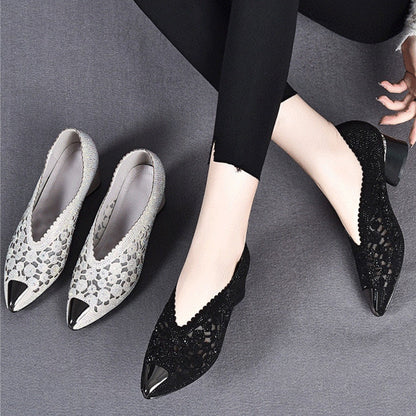 Jane Elegant Pointed Toe Flats with Crystal Detailing