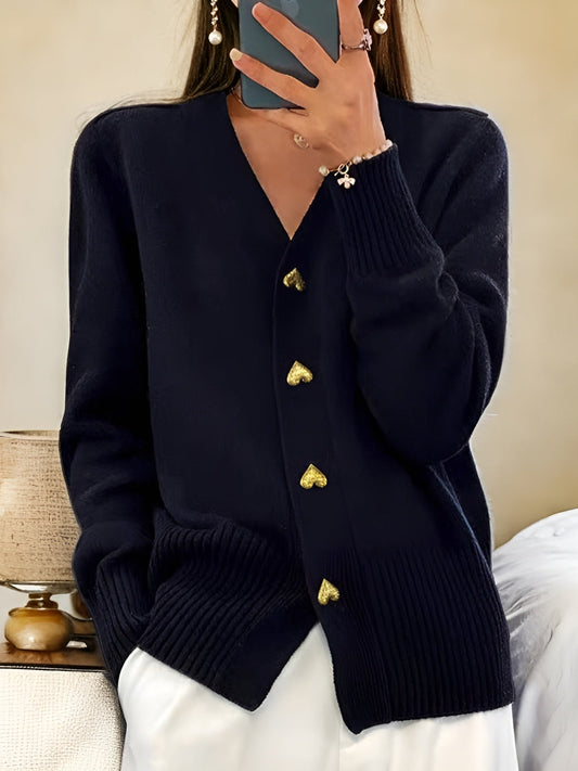 Noelle Heart-Button Knit Cardigan