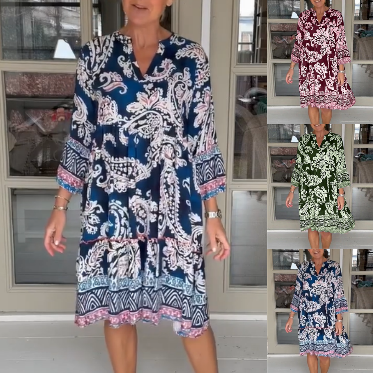 Viloura V-Neck Floral Print Dress