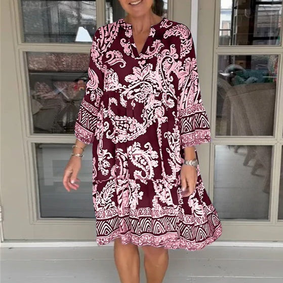 Viloura V-Neck Floral Print Dress