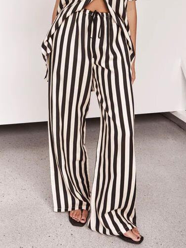 Relaxed Fit Striped Wide Leg Pants Set for Resort Wear