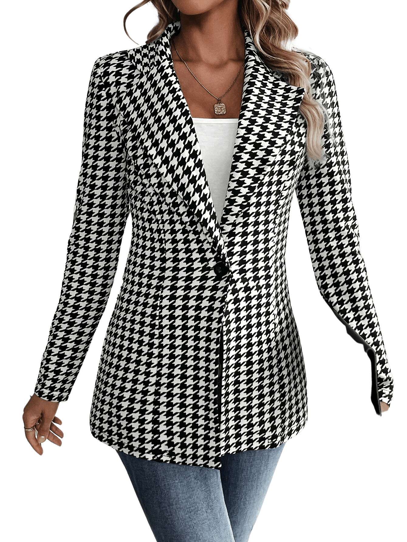 Yalda - Elegante dames blazer met Pied-De-Poule print en knoopsluiting