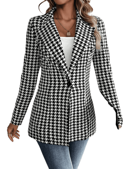 Yalda - Elegante dames blazer met Pied-De-Poule print en knoopsluiting